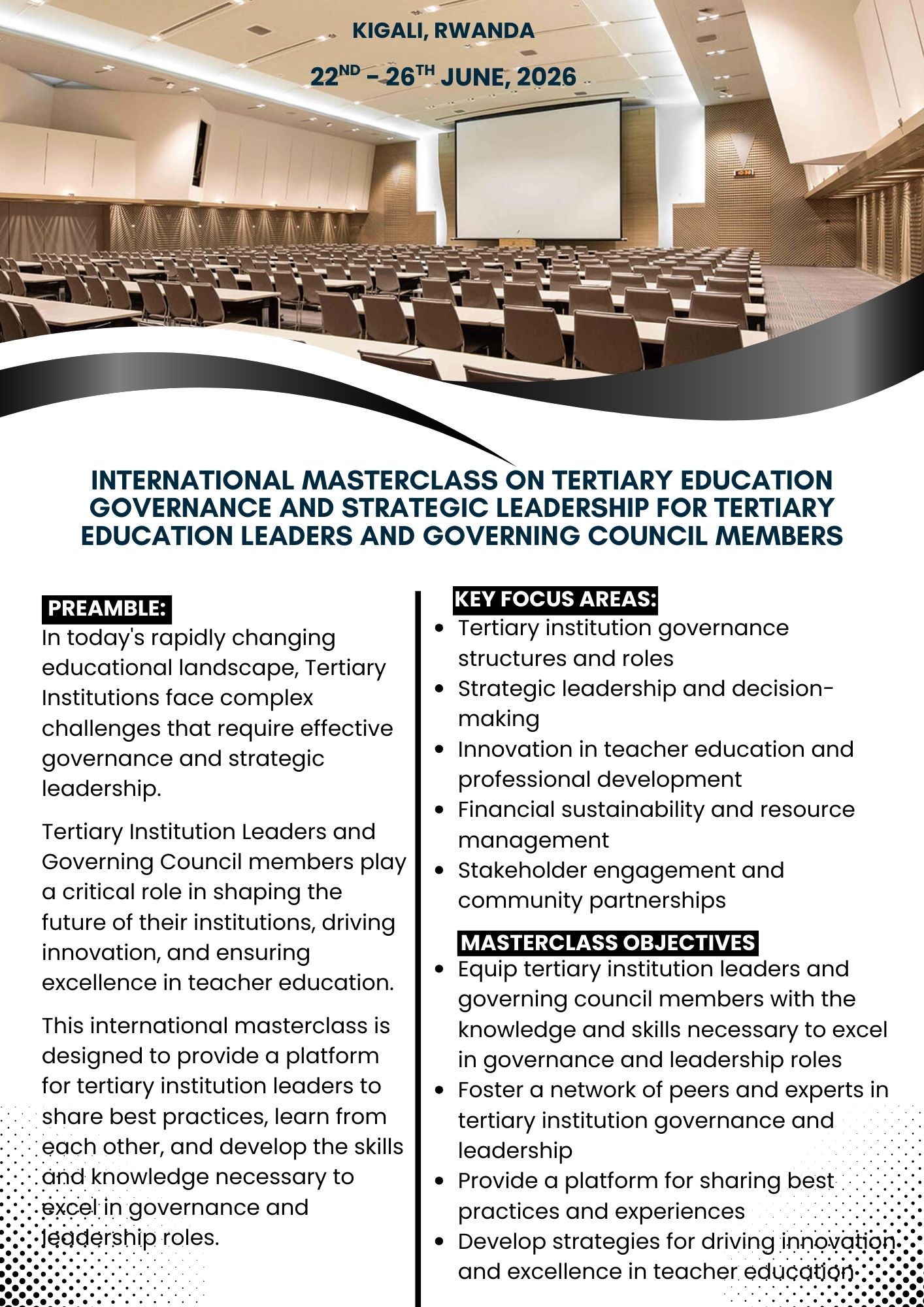 INTERNATIONAL MASTERCLASS ON tertiary education GOVERNANCE AND STRATEGIC LEADERSHIP FOR tertiary education leaders AND GOVERNING COUNCIL MEMBERS