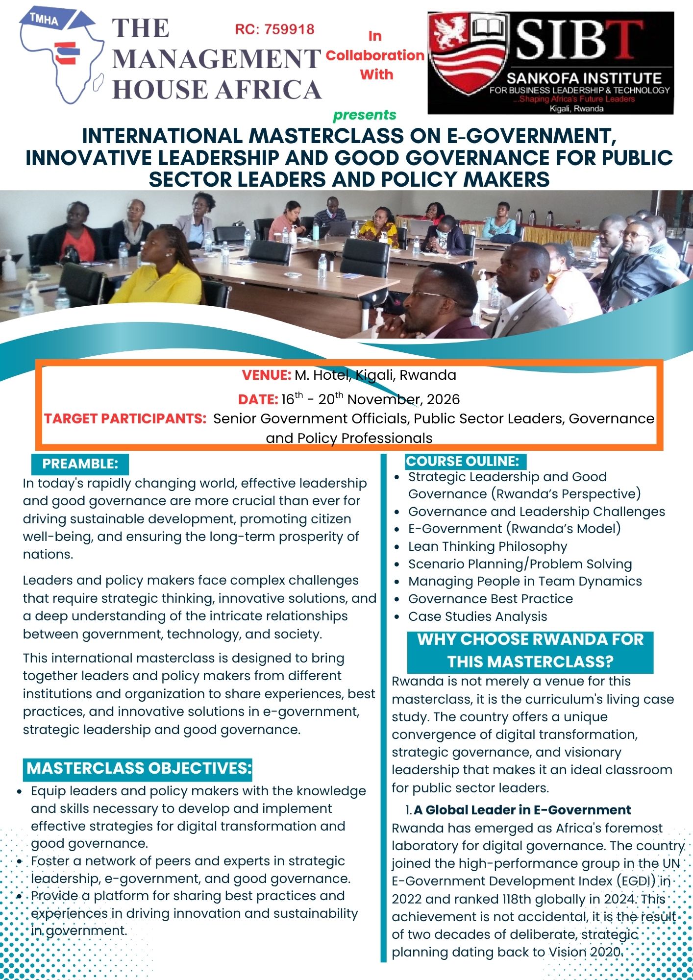 INTERNATIONAL MASTERCLASS ON E-GOVERNMENT, INNOVATIVE LEADERSHIP AND GOOD GOVERNANCE FOR PUBLIC SECTOR LEADERS AND POLICY MAKERS