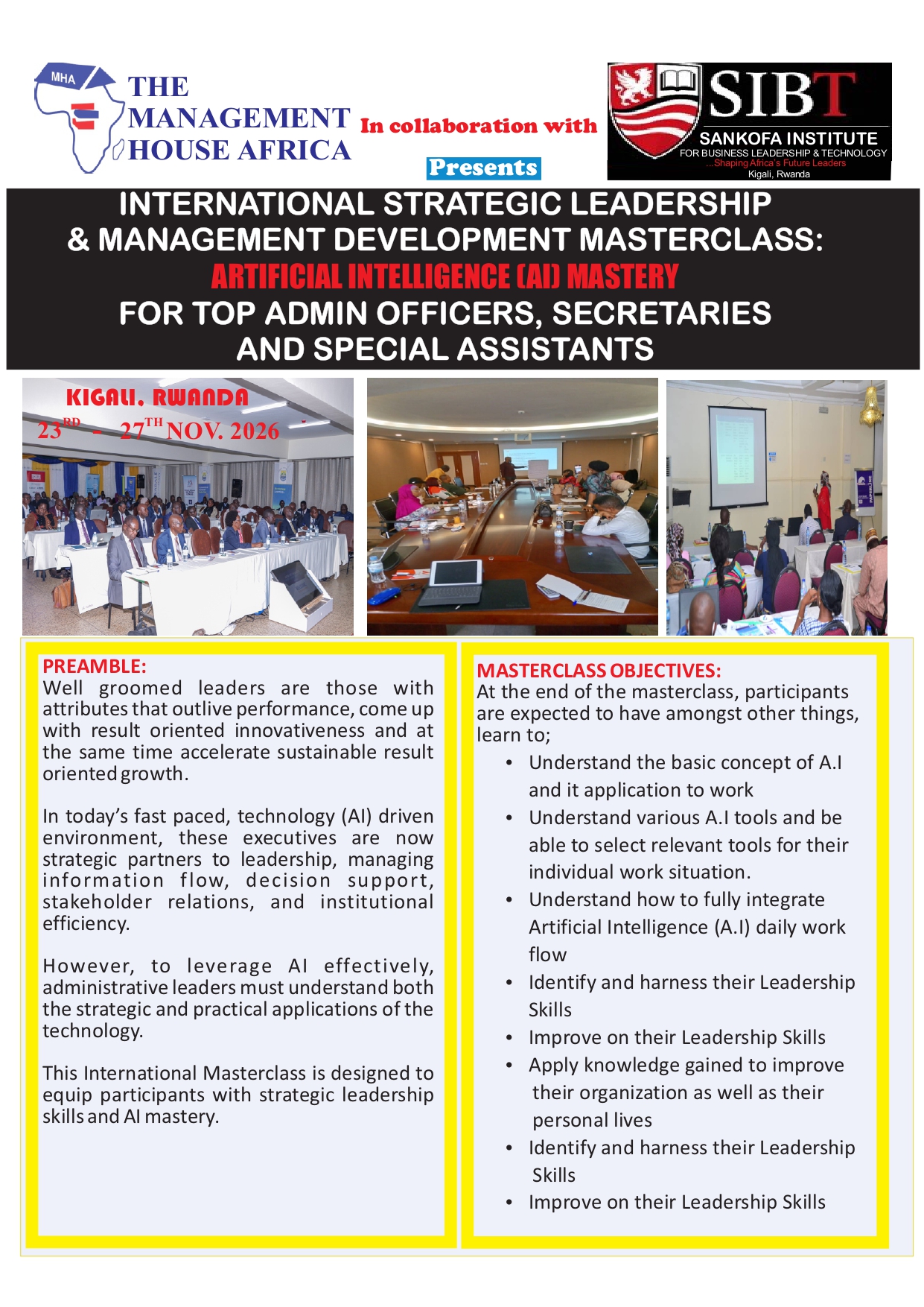 INTERNATIONAL STRATEGIC LEADERSHIP & MANAGEMENT DEVELOPMENT MASTERCLASS:   ARTIFICIAL INTELLIGENCE (AI) MASTERY FOR TOP ADMIN OFFICERS, SECRETARIES  AND SPECIAL ASSISTANTS