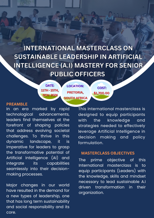 International masterclass on sustainable leadership in artificial intelligence mastery for senior public officers-november 2024